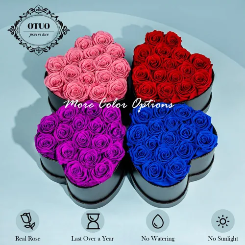 Miniatura 3 de 16 rosas preservadas en caja en forma de corazón, flores para entrega Prime que duran hasta 2 años, flores reales eternas para esposa, novia, madre