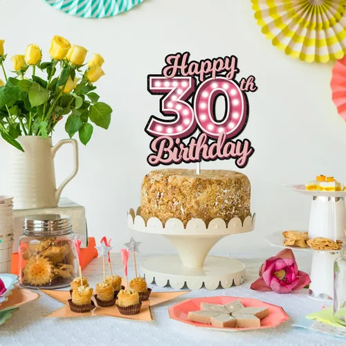 Miniatura 7 de Decoración para pastel de cumpleaños 30 con purpurina rosa Let's Glow Crazy Party Theme Decor Supplies Men Women Happy Birthday 30 Anniversary Party