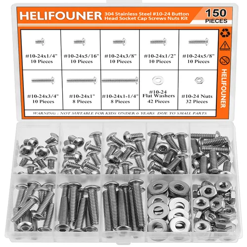 Miniatura 23 de HELIFOUNER 65 piezas de 5 tamaños de acero inoxidable 304 1/4-20 x 3/8 pulgadas 1/2 pulgadas 5/8 pulgadas 3/4 pulgadas 1 pulgada UNC cabeza de botón