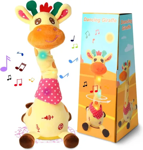 Miniatura 13 de Jirafa que habla bailando con cuernos dorados, juguete de peluche para bebé que repite lo que dices, juguete musical con cuernos dorados, regalos