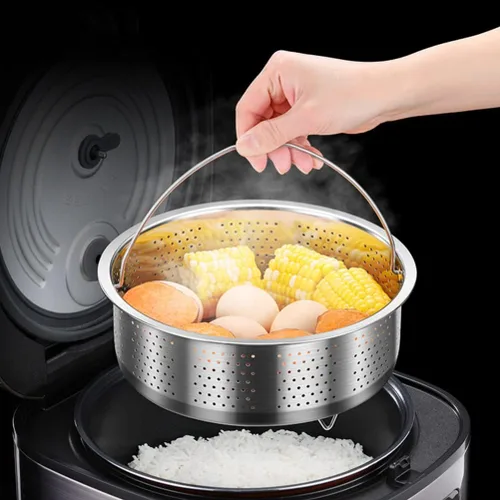 Miniatura 2 de Hemoton Cesta de vapor de acero inoxidable, inserto de vapor de metal, estante para cocinar al vapor, verduras, colador de frutas, colador