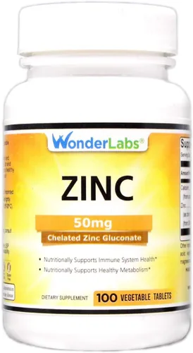 Wonder Laboratories Gluconato de zinc quelatado de 50 mg - Apoya la piel sana, el sistema inmunológico, el crecimiento celular y más - 100 tabletas