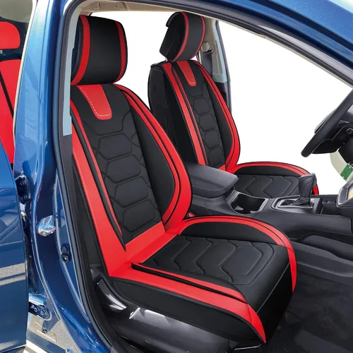 Miniatura 5 de OASIS AUTO Fundas de asiento para Forester/Outback/Legacy/Impreza/Crosstrek 2010-2025 asientos delanteros, impermeables, duraderas, de piel Rojo