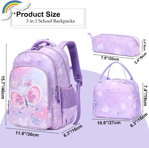 Miniatura 11 de Juego de mochila para niñas con diseño de unicornio, mochila escolar para niños, mochila para libros para niñas, set 3 en 1, regreso a clases