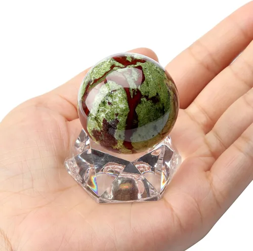 Miniatura 2 de Jovivi Figura de escultura de esfera de adivinación natural de 1.575 in de jaspe de sangre de dragón natural con soporte acrílico
