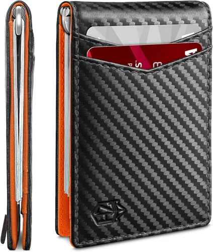 Miniatura 41 de Cartera Zitahli minimalista, delgada, con bolsillo frontal plegable y clip para billetes, bloqueo RFID efectivo y diseño inteligente, para hombre