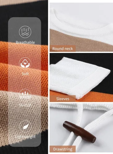Miniatura 5 de Dokotoo Suéteres de otoño con cuello redondo, a rayas, lindos suéteres de invierno para mujer, modernos con cordón