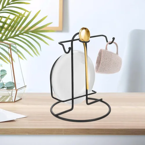 Miniatura 7 de CALLARON Soporte de metal para tazas y platos, organizador de mesa y platillos de hierro para oficina en casa y tienda, estante de escritorio