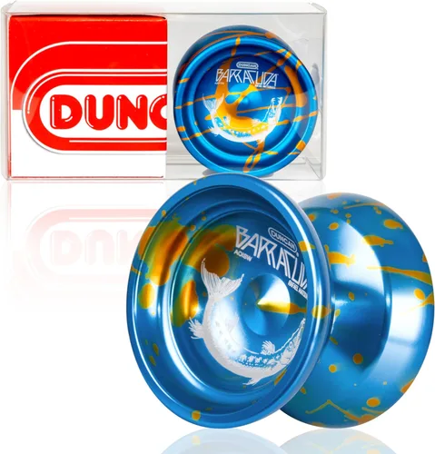 Duncan Toys Barracuda - Yoyó sin respuesta de nivel profesional, rodamiento cóncavo y cuerpo de aluminio, azul con salpicaduras