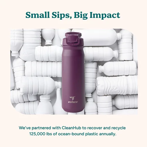 Miniatura 7 de REDUCE Hydrate Pro - Botella de agua aislada de acero inoxidable de 24 onzas, tapa abatible a prueba de fugas, apta para lavavajillas, sin BPA, Negro