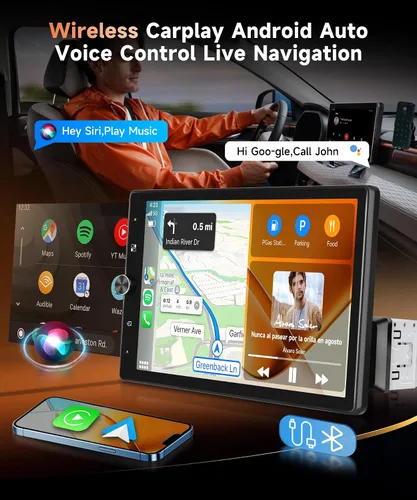 Miniatura 2 de MAHVEC Estéreo de automóvil de 10.4 pulgadas con CarPlay Android Auto, radio de pantalla táctil de rotación HD con Bluetooth, USB, Mirror Link, SWC