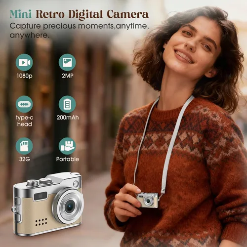 Miniatura 2 de Cámara Digital Mini HOTU, Cámara Llavero 1080P HD con Lente de 2MP, Flash, Grabación de Vídeo, Tarjeta de 32G Incluida, Cámara Retro Portátil