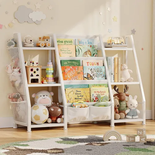 Miniatura 9 de Estantería infantil y organizador de juguetes: estante de libros de 3 niveles para habitación de niños, estante para libros Montessori para niños