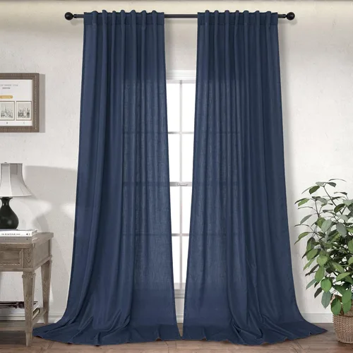 Miniatura 19 de Cortinas Largas de Lino de Lino 108 Pulgadas de Longitud para Sala de Estar 2 Paneles Bolsillo de Pestaña Trasera Cortinas Grandes para Ventana Saco