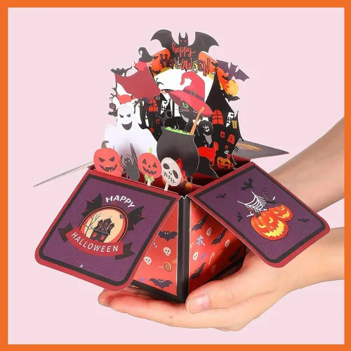 Miniatura 5 de Tarjeta de caja desplegable de Halloween, 3D de casa encantada, fantasma, calabaza, tarjetas para fiesta de Halloween con sobres, etiqueta de notas