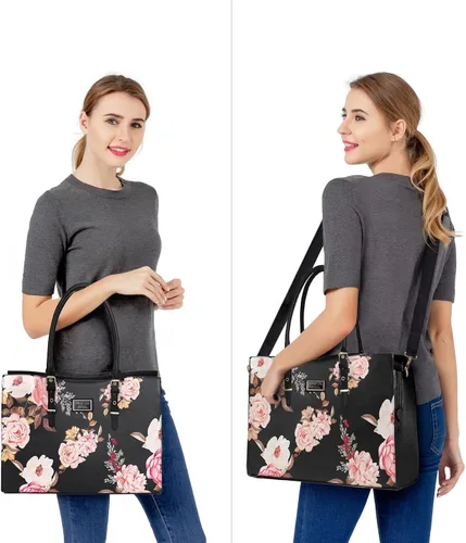 Miniatura 6 de MOSISO Bolsa de mano para laptop para mujer, 15-16 pulgadas, compatible con MacBook Air 15/Pro 16, HP Dell Acer Asus, Peony impermeable, maletín