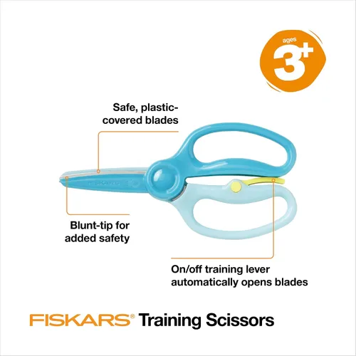 Miniatura 3 de Fiskars - Tijeras de entrenamiento para preescolares de 3 años en adelante (paquete de 3), tijeras de seguridad para niños pequeños con palanca