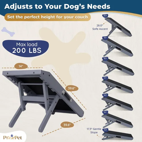 Miniatura 5 de Rampa para perros para sofá – Antideslizante, construcción resistente plegable rampa para perros – Soporta hasta 200 libras – Ajustable de 7'' a Gris