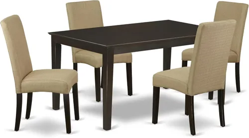 East West Furniture CADR5-CAP-03 - Juego de mesa de comedor moderno de 5 piezas, incluye una mesa rectangular de madera y 4 sillas Parson tapizadas