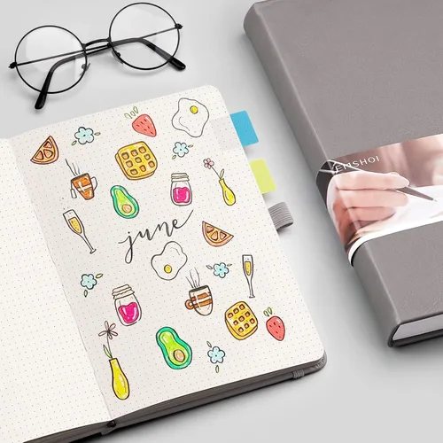 Miniatura 6 de EMSHOI Cuaderno de puntos - 256 páginas A5 con cuadrícula de puntos, papel punteado grueso de 120gsm, 16 páginas perforadas, tapa dura de piel Gris