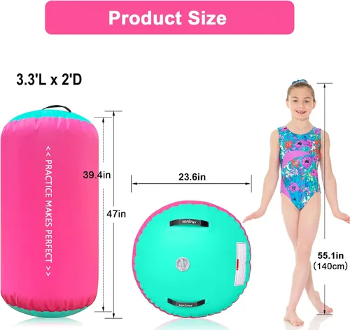 Miniatura 5 de VOFiTNY - Esterilla inflable de gimnasia con pista de caídas y barril de aire octogonal con bomba para uso doméstico/gimnasio Rosa/menta+rodillo