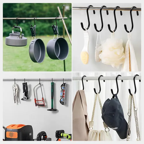 Miniatura 7 de Paquete de 10 Ganchos en S de 3 Pulgadas, Ganchos Colgantes Resistente con Revestimiento de Vinilo Antideslizante para Cocina, Armario, Baño, Negro