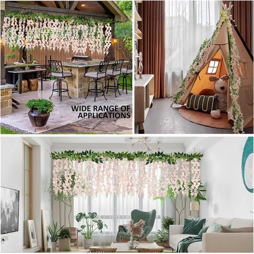 Miniatura 6 de ZINHO 60 ramas de glicina colgantes de flores, guirnalda de flores artificiales de glicina rosa para boda, arco, ceremonia, fiesta, jardín, hogar