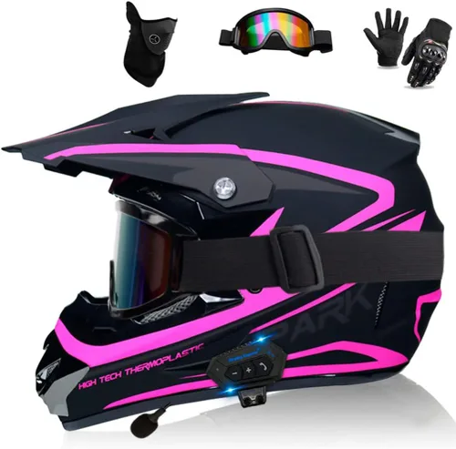 Miniatura 13 de Casco Bluetooth de cara completa para motocross, motocross, ATV, motocicleta, casco Bluetooth para hombres y mujeres, aprobado por el DOT, de cuatro