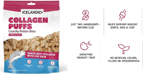 Miniatura 5 de Icelandic+ Colágeno Puffs: Colágeno de carne al horno con piel de bacalao, 2.5 onzas, golosinas para perros medianos y grandes, bocadillos