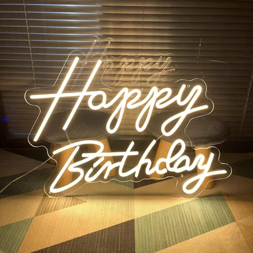 Letrero de neón grande de feliz cumpleaños para decoración de pared, con interruptor regulable, letrero de neón reutilizable de feliz cumpleaños