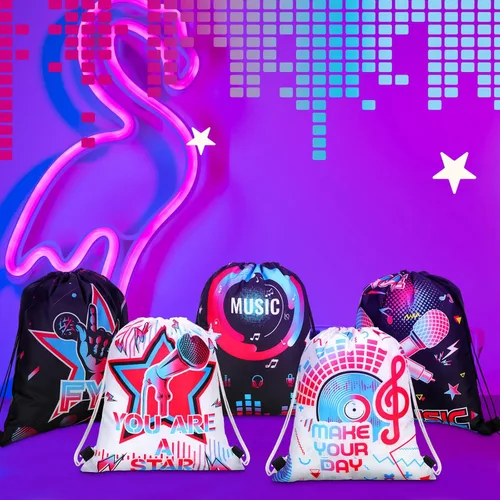 Miniatura 6 de Funtery 32 piezas de bolsas con cordón para fiesta musical, bolsas de regalo para fiesta musical, bolsas de golosinas de cumpleaños para regalos