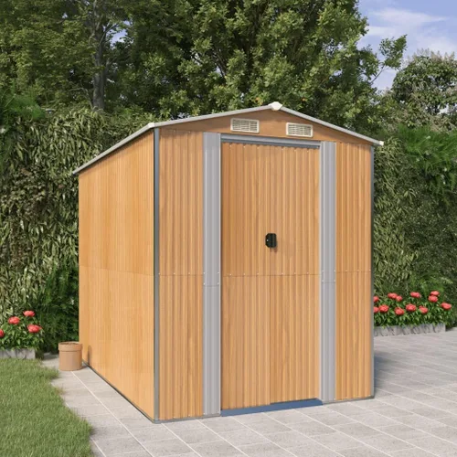 Miniatura 16 de Cobertizo de jardín de acero galvanizado marrón, 75.6 x 304.3 x 87.8 pulgadas, gran cobertizo de almacenamiento para exteriores con puertas