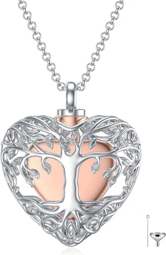 PELOVNY Collar de urna de cremación de rosa, loto, girasol, flor de lirio, cenizas, plata de ley, corazón, lágrima, cristal conmemorativo, joyería