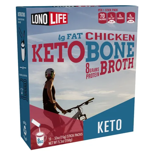 LonoLife - Mezcla de caldo de huesos de pollo Keto en polvo | 10 g de proteína | Rico en colágeno, apto para dietas Keto y Paleo | Ingredientes
