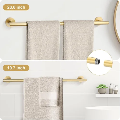 Miniatura 2 de TURS Juego de 8 piezas de accesorios de baño cepillados en oro, juego de barras de toalla de baño de 24 pulgadas y 20 pulgadas de acero inoxidable