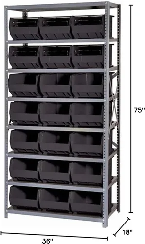 Miniatura 295 de Quantum QSBU-245BK Heavy Duty Shelving Unit with (7) Shelves and (24) QUS245 Black Bins for Garage Warehouse Storage Distribution 400 lb Load