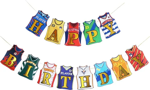 Decoración de fiesta de cumpleaños con temática de jerseys, banderines coloridos para niños, niñas, niños, mujeres, adultos, accesorios deportivos