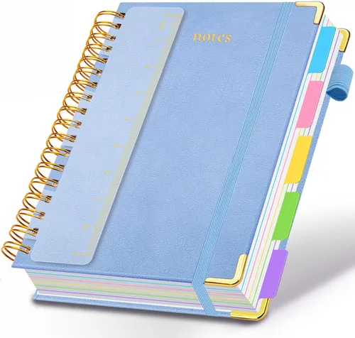 Miniatura 35 de Cuaderno de espiral con tapa dura, de 8 x 10 pulgadas, separadores y divisores extraíbles, 300 páginas, 5 asignaturas, a rayas, de piel sintética