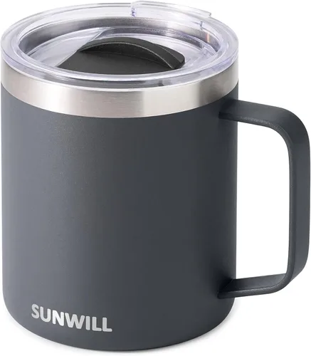 Miniatura 24 de SUNWILL - Taza de café de viaje con tapa, taza aislada con asa, taza de acero inoxidable de 14 oz para acampar, oficina, hogar, recubrimiento