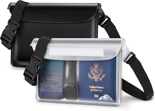 HEETA Paquete de 2 bolsas impermeables, sensibles a la pantalla táctil, bolsa seca impermeable con correa ajustable para la cintura, mantiene tu