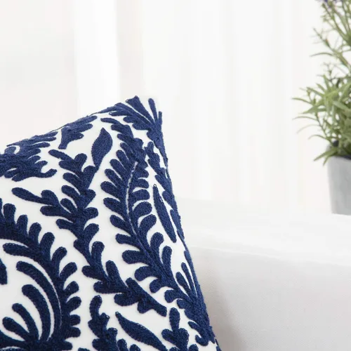 Miniatura 4 de HWY 50 Fundas de almohada decorativas azul marino de 18x18 pulgadas (1 pieza), funda de cojín bordada de algodón para granja, funda de almohada