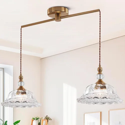 Miniatura 10 de Lámparas colgantes de cristal pequeñas vintage para isla de cocina de 10.6 pulgadas, lámpara de techo colgante ajustable de latón dorado