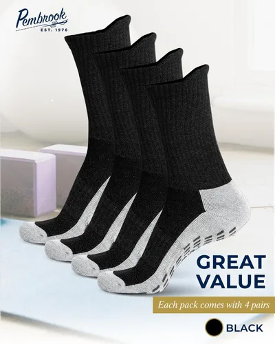 Miniatura 22 de Pembrook 4 pares de calcetines antideslizantes para hombres, mujeres, marido, papá, calcetines de agarre para hospital, yoga, pilates, barre