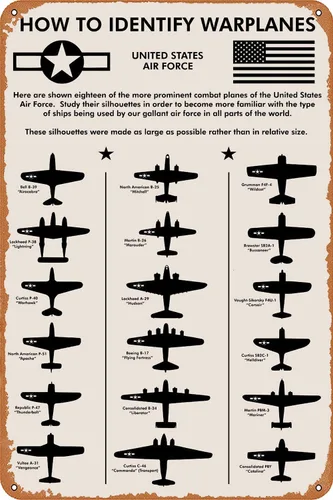 WWII Planes, How To Identify Warplanes, letrero de metal de hojalata de 12 x 8 pulgadas | Regalo para piloto, hombres, papá, novio, él, WallArt,