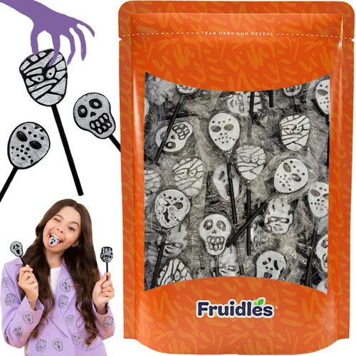 Fruidles 25 chupadores de tatuajes de Halloween, calaveras, momias y fantasmas de tatuajes de chupones de caramelos, ideales para rellenos de bolsas