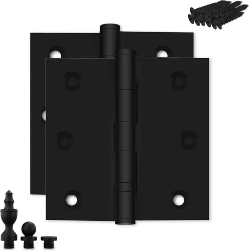 Miniatura 24 de Bisagra de puerta de latón macizo, rodamiento de bolas pulido de 3.5 x 3.5 pulgadas con puntas decorativas de rosca incluidas, juego de 2 bisagras