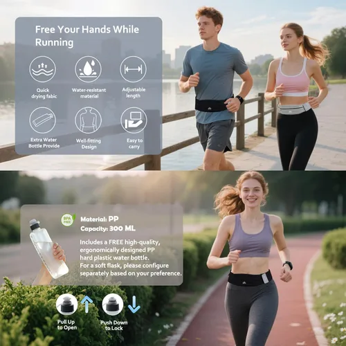 Miniatura 6 de Cinturón delgado para correr con botella de agua, riñonera de entrenamiento para hombres y mujeres, se adapta a teléfonos de 7 pulgadas, cintura