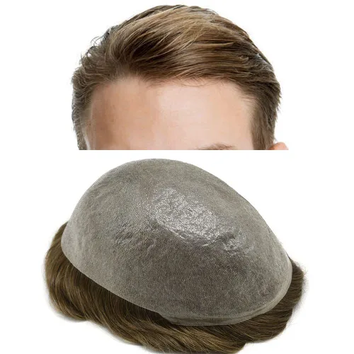 Miniatura 25 de Toupee Hair for Men Hair Piece 0.002 in Ultra Thin Skin Mens Toupee Sistema de reemplazo de cabello humano para hombres, prótesis capilar