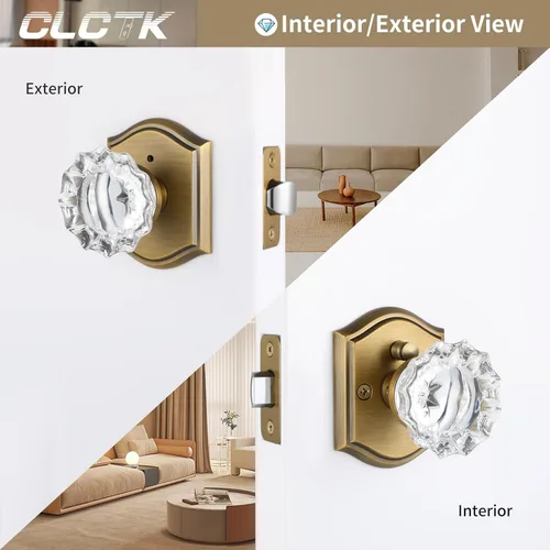 Miniatura 3 de Pomos de Puerta de Vidrio para Interiores, Estilo Vintage, Pomos de Puerta de Cristal de Privacidad con Cerradura, Pomos de Puerta de Latón Antiguo
