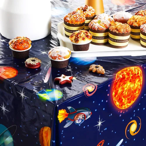Miniatura 6 de Sumind 6 manteles espaciales de plástico para decoración exterior del sistema solar, diseño de planeta para niños, temática espacial, decoración